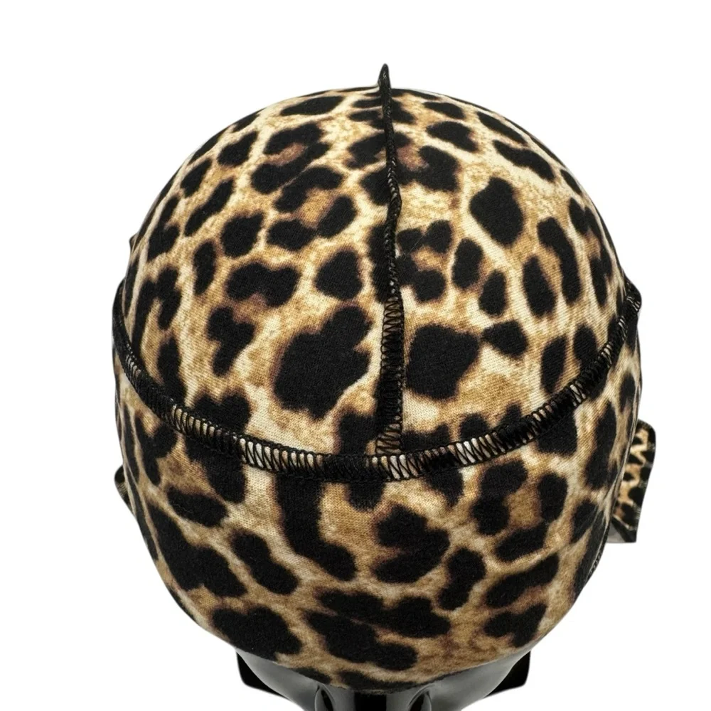 Animal Print Jersey Durag Long Tail Head Scarf Head Cap Cheetah Stretch Wave